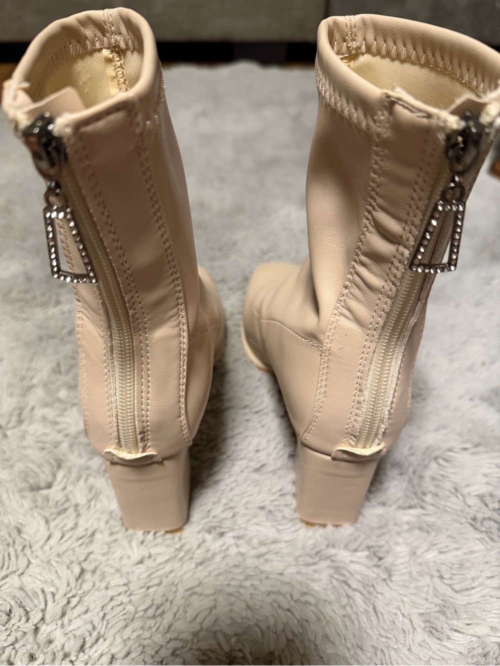 Nude Square Toe Stretch Ankle Boots Rhinestone Zipper EU 38 - Picture 2 of 7